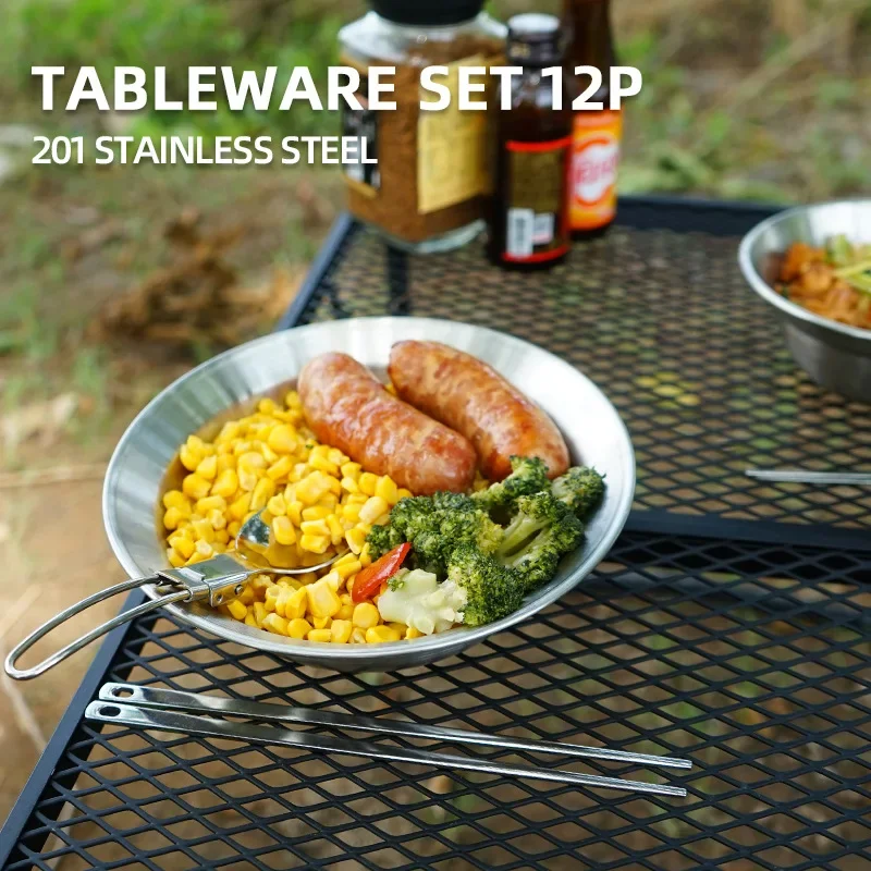Camping Cooking Dining Set - 12-teiliges tragbares Outdoor-Geschirrset für Camping, Selbstfahrertouren