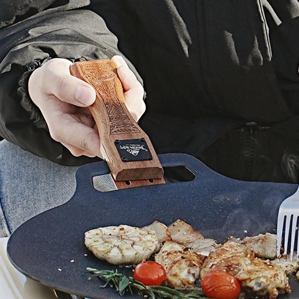 Camping Hiking Cooking - Outdoor-Grillpfanne aus Naturholz mit abnehmbarem, hitzebeständigem