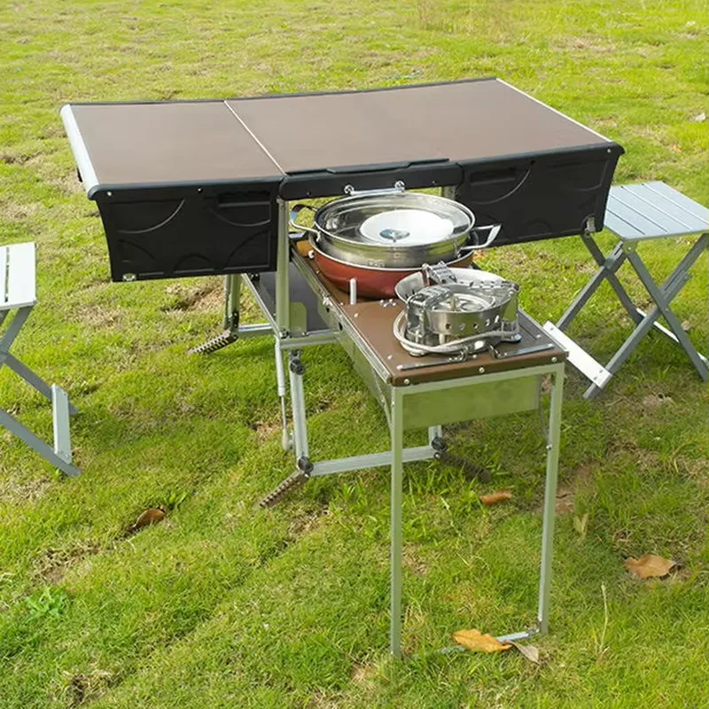 Camping Cooking Dining Set - Tragbarer Outdoor-Klapp-Food-Trailer, mobile Küche, faltbarer Grill,