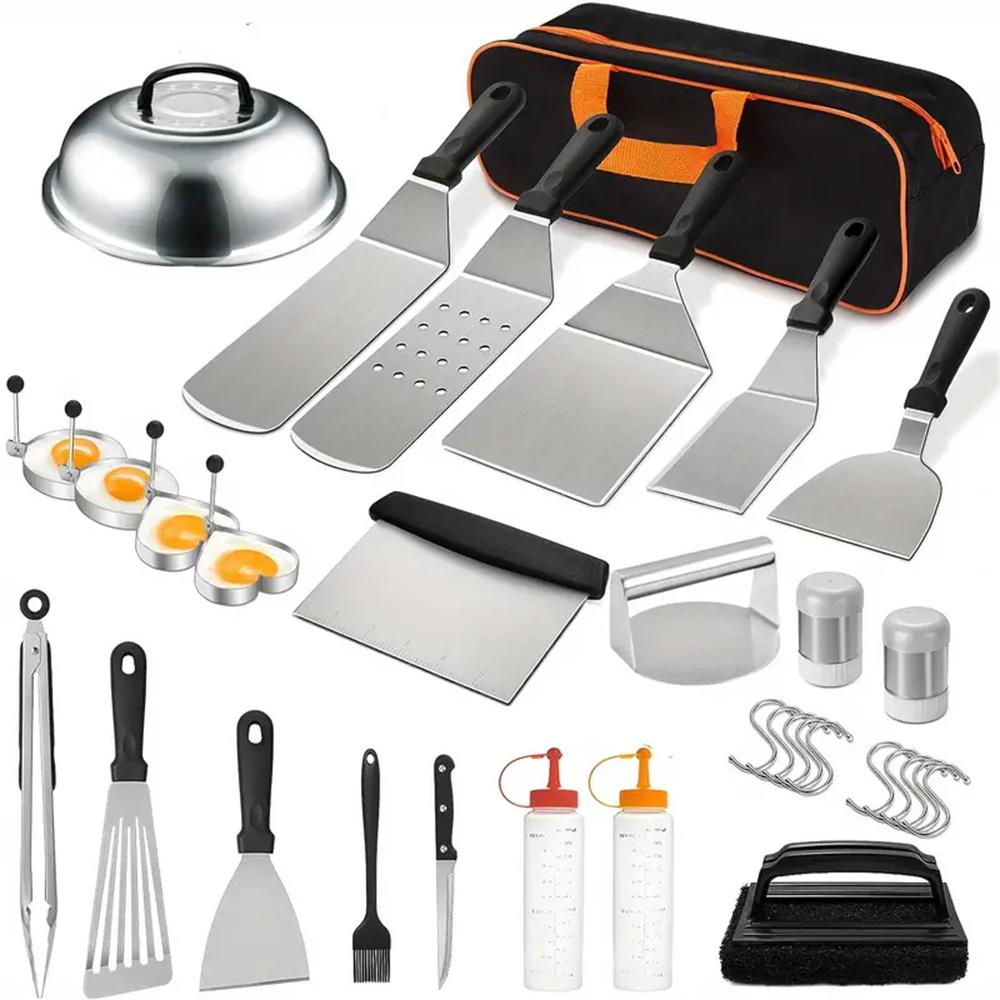 Camping Cooking Flat Top - 33-teiliges Grillzubehör-Set mit flacher Grillplatte, robustes