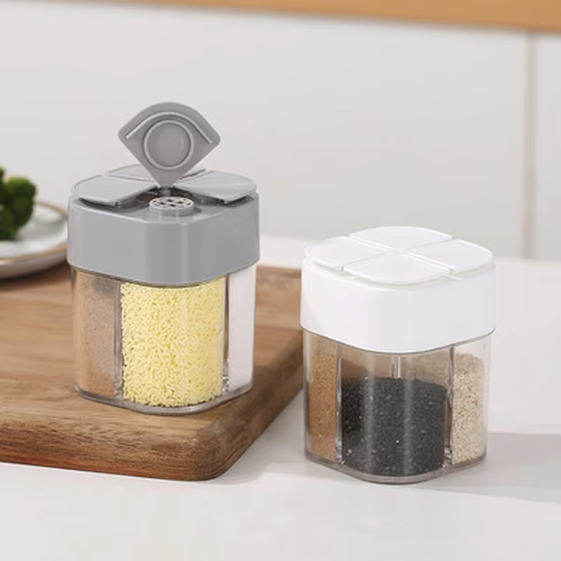 Camping Cooking Container - 4-in-1-Kunststoff-Gewürzspender für Camping mit dichtem Deckel,