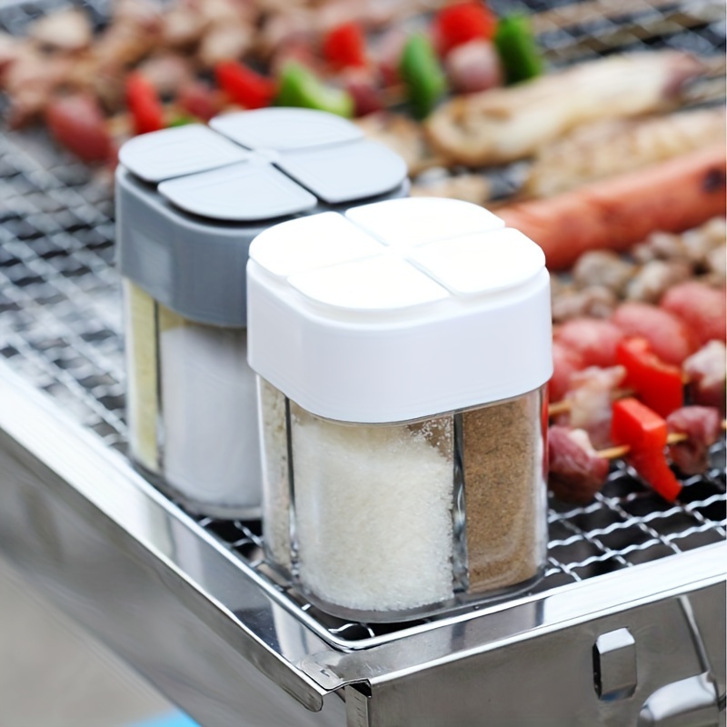 Camping Cooking Container - 4-in-1-Camping-Gewürzstreuer, Mehrzweck-Gewürzglas mit Deckel, 4 Fächer,